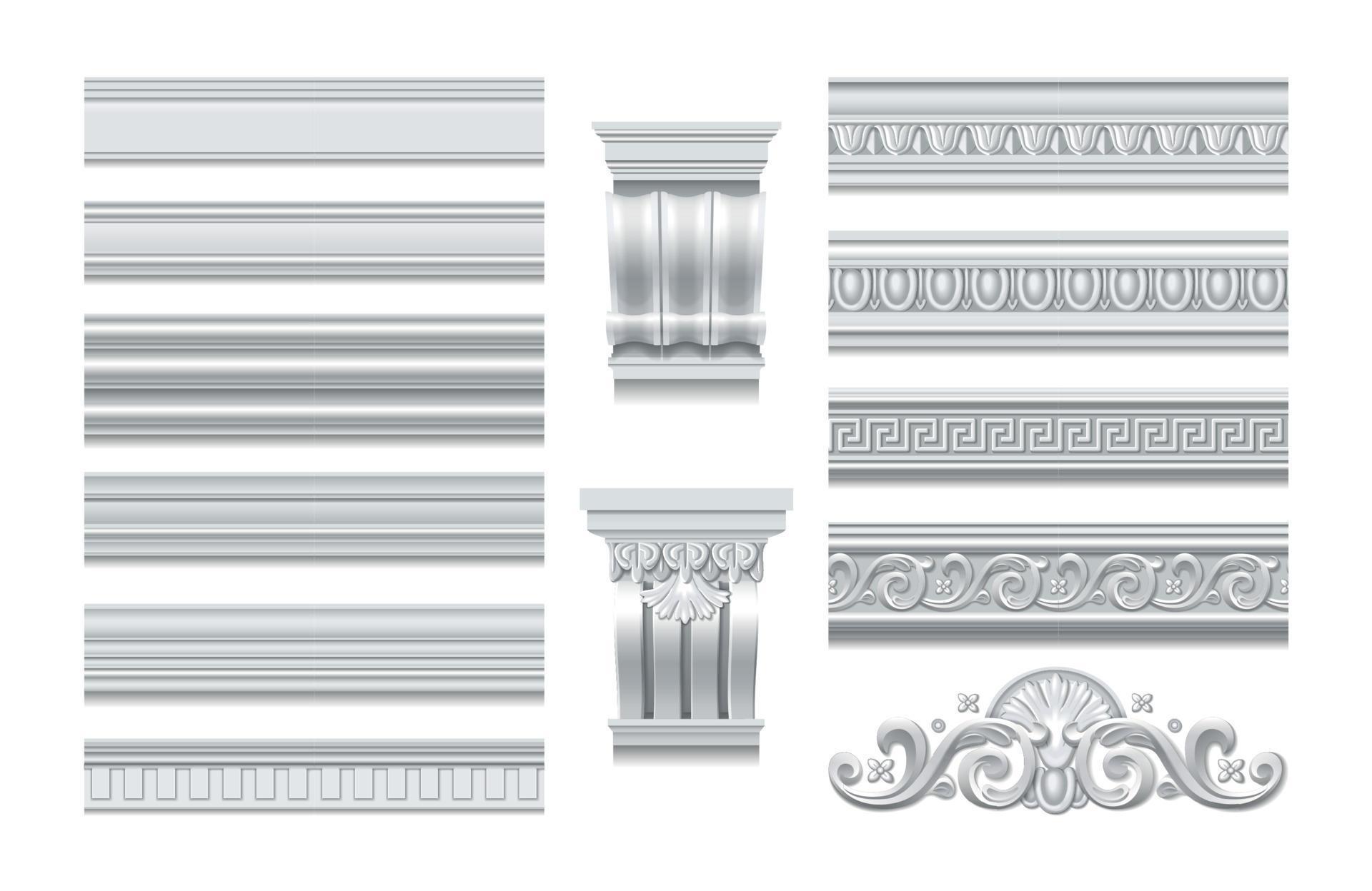 Seiling Crowns And Cornice Moulding Realistic Set 12680389 Vector Art