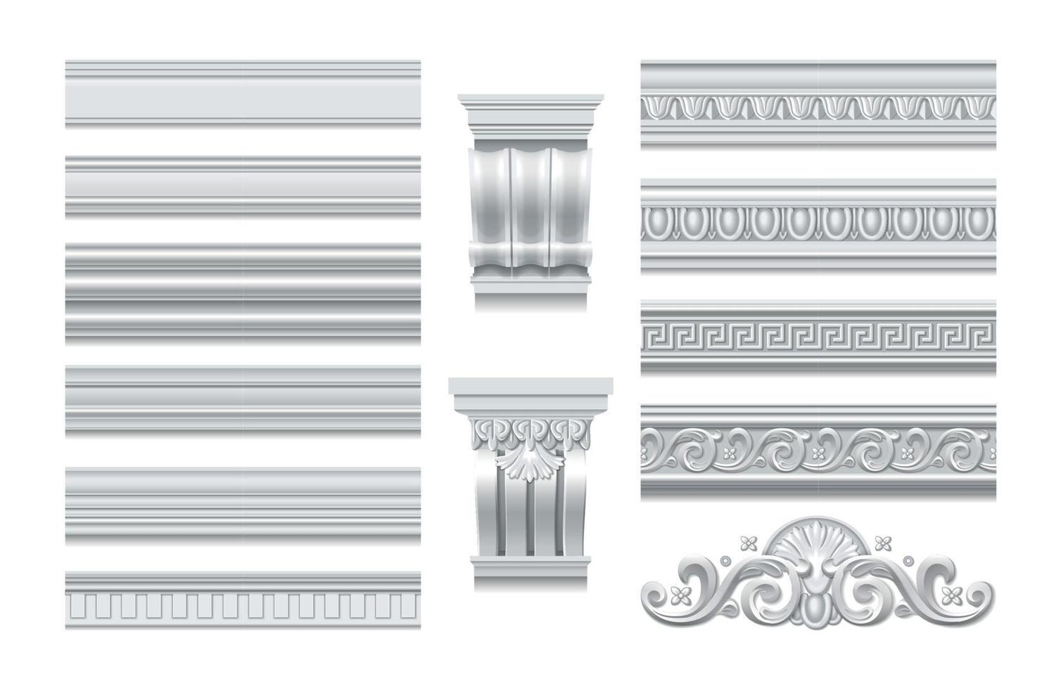 Seiling Crowns And Cornice Moulding Realistic Set vector