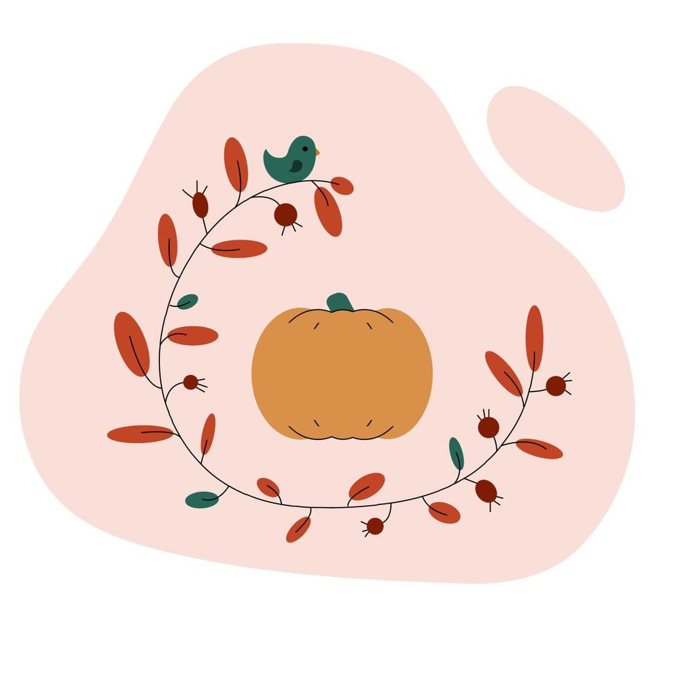 Pumpkin with bird. vector