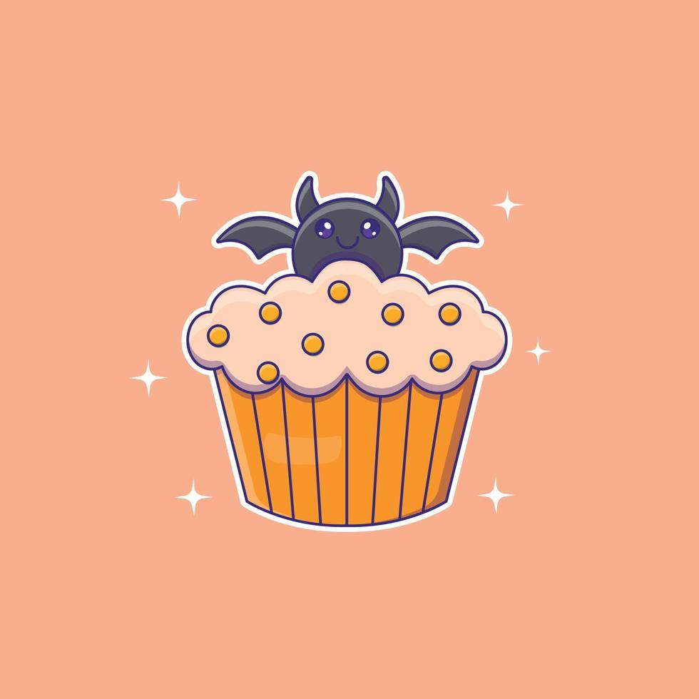 Cute cartoon bat cupcake in vector illustration