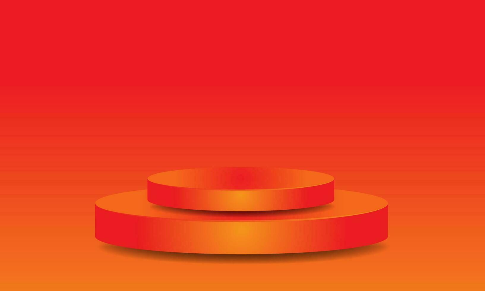 pedestal podium mockup. Minimal abstract scene with 3d vector podium, air flying geometric bubble shapes on orange background. Cosmetic product display presentation.