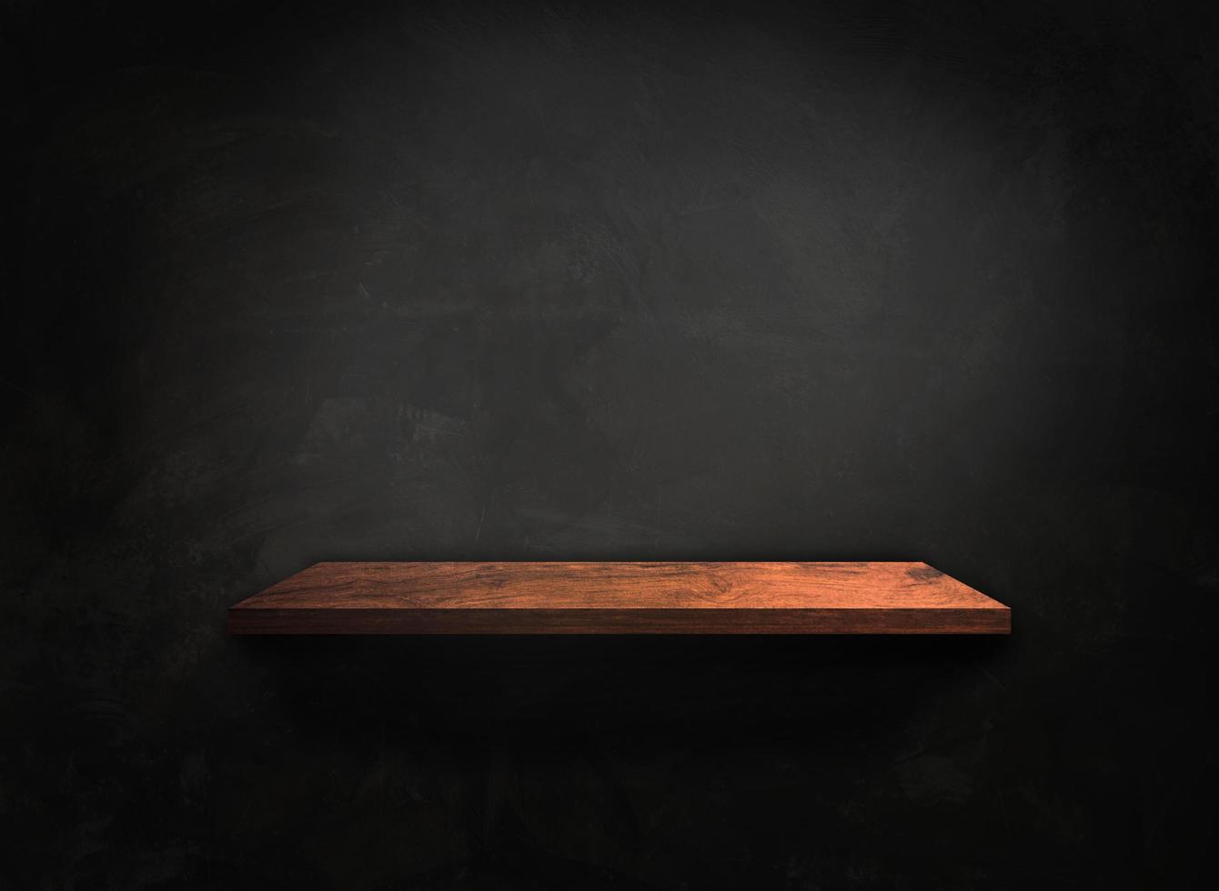 Wooden shelf on concrete wall texture background with clipping path. Blank for design photo