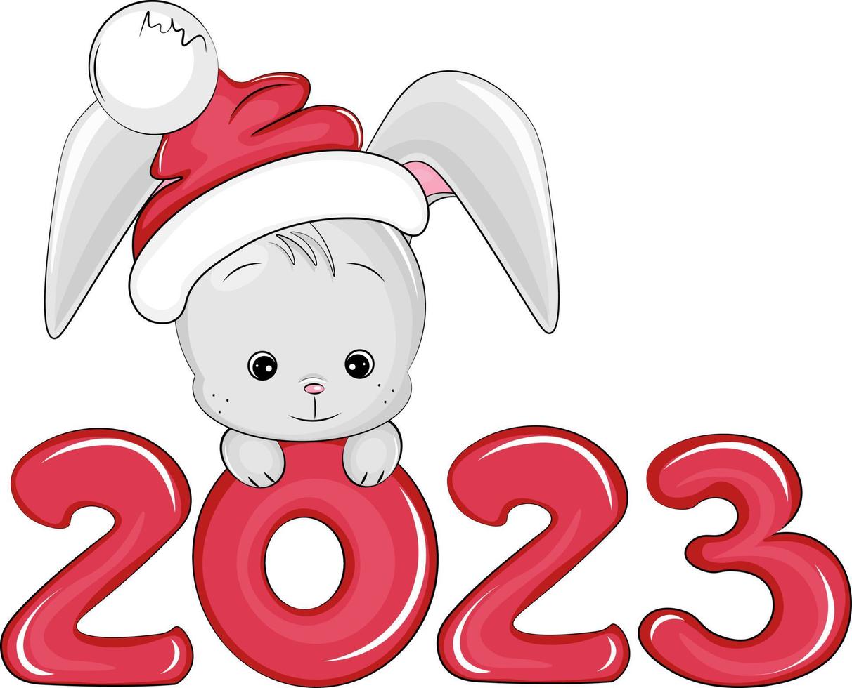 new year bunny with a hat vector