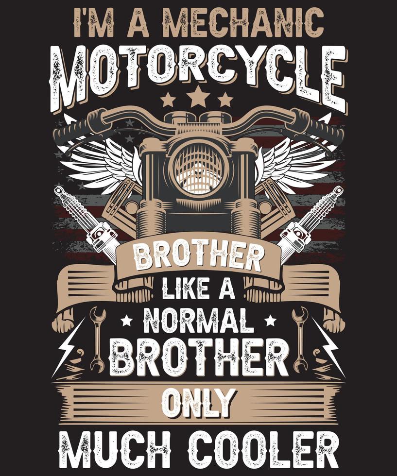 plantilla de vector de diseño de camiseta de motocicleta hermano mecánico vintage personalizado