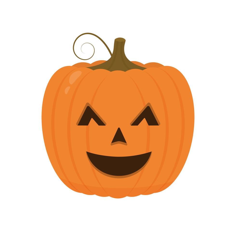 Halloween Pumpkin with funny face icon isolated on white. Cute cartoon Jack-o'-Lantern. Halloween party decorations. Easy to edit vector template.