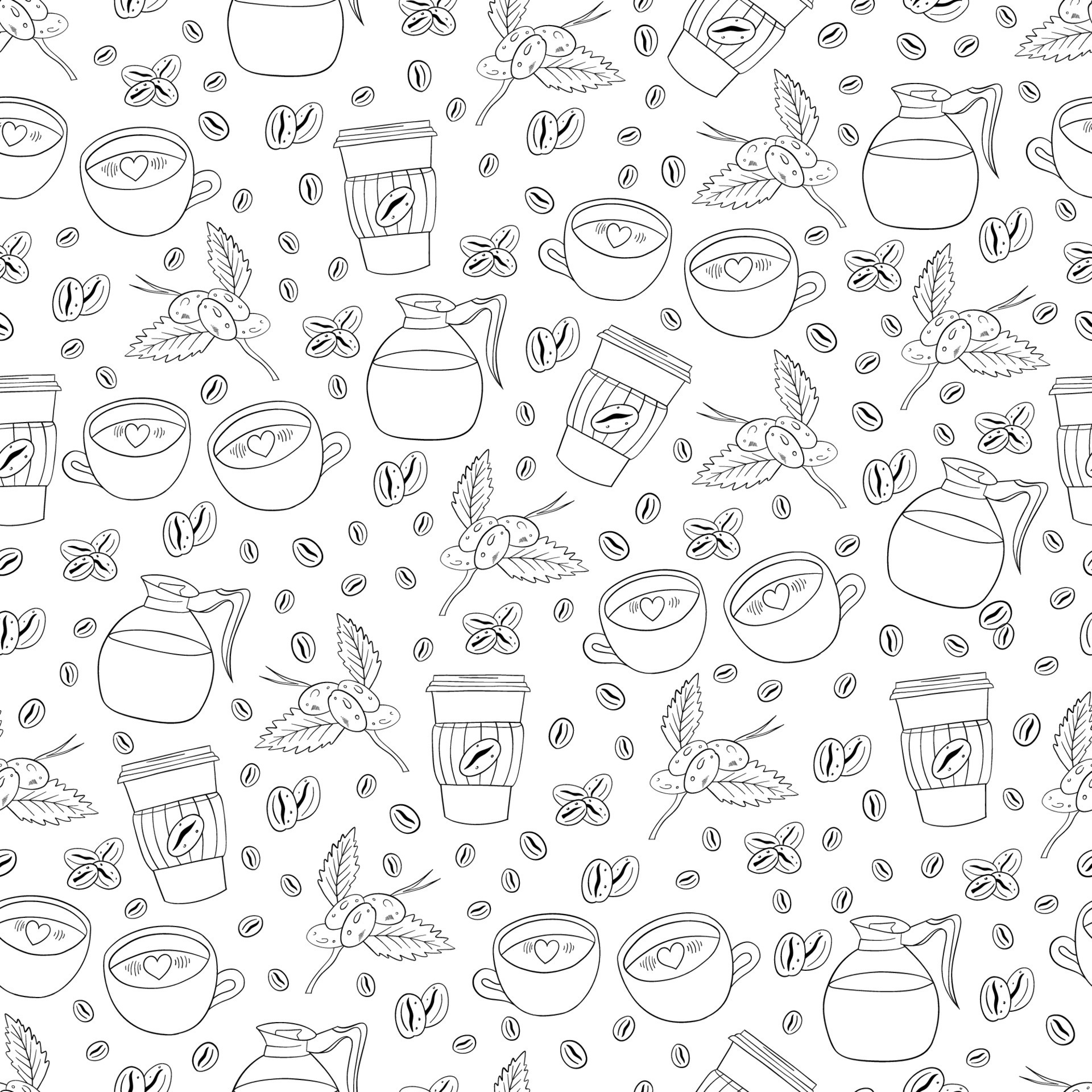 Coffee brewing methods. Seamless pattern with doodle coffee stuff