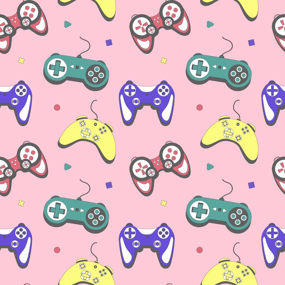 Seamless pattern gamepad in retro style. Game controller for computer playing vector illustration.