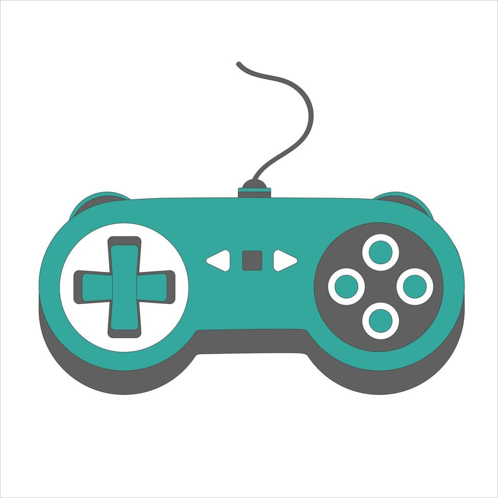 Bright gamepad in retro style. Game controller for computer playing vector illustration isolated on white background.