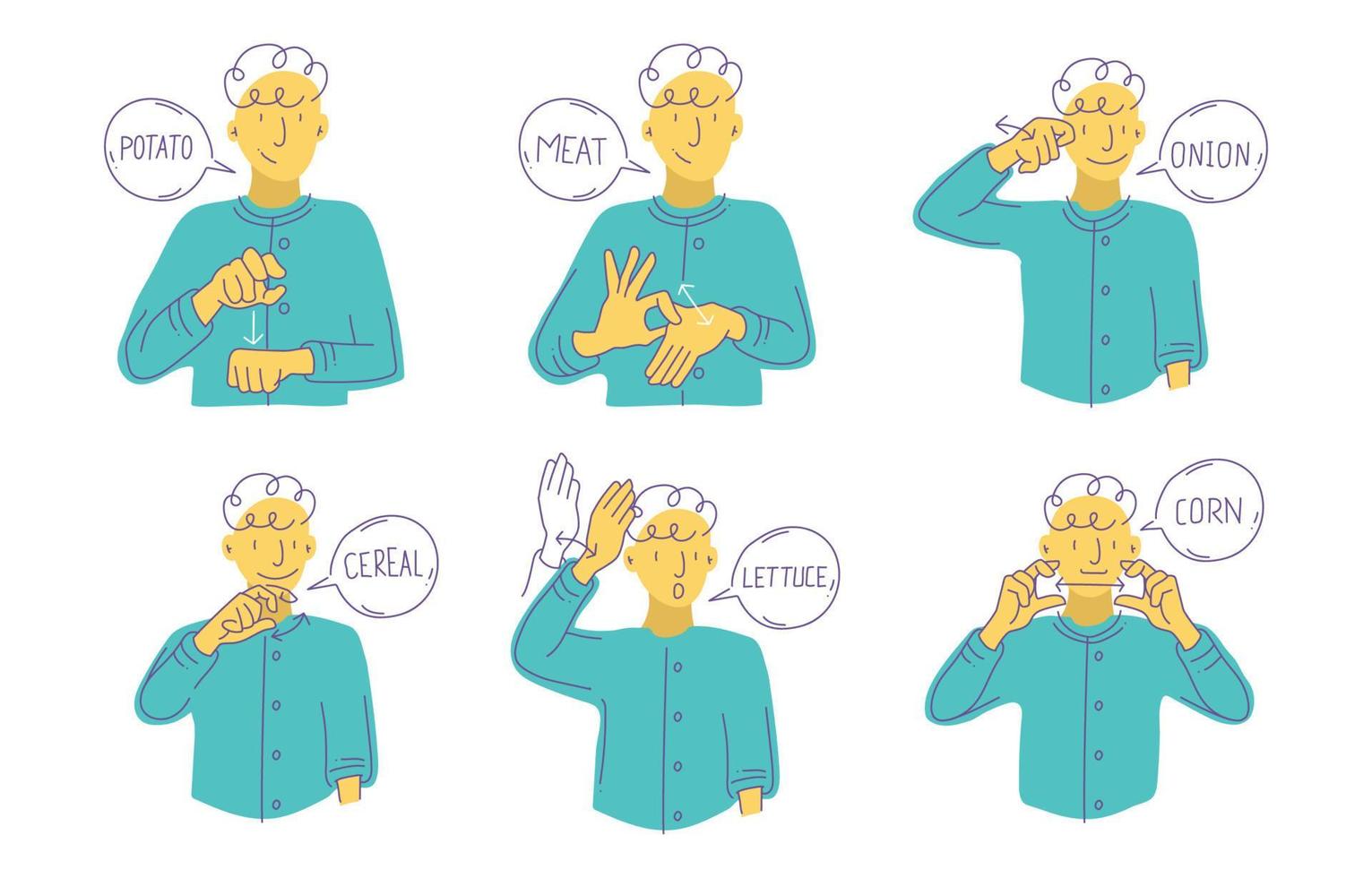 Sign Language Food Doodle Character Collection vector