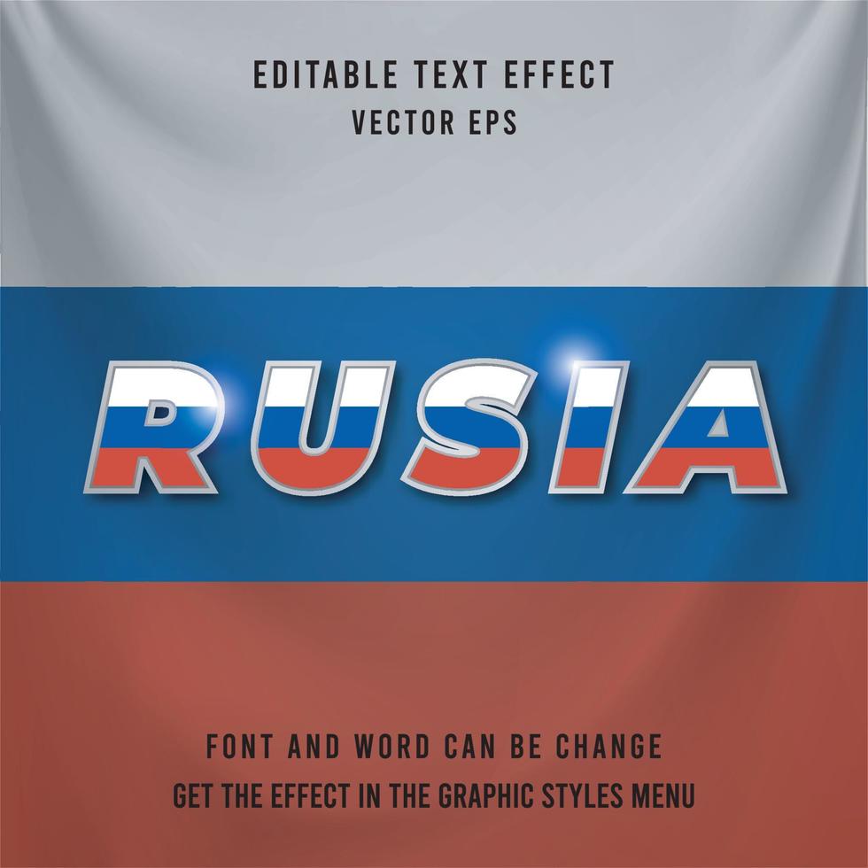 efecto de texto editable de la bandera de rusia vector