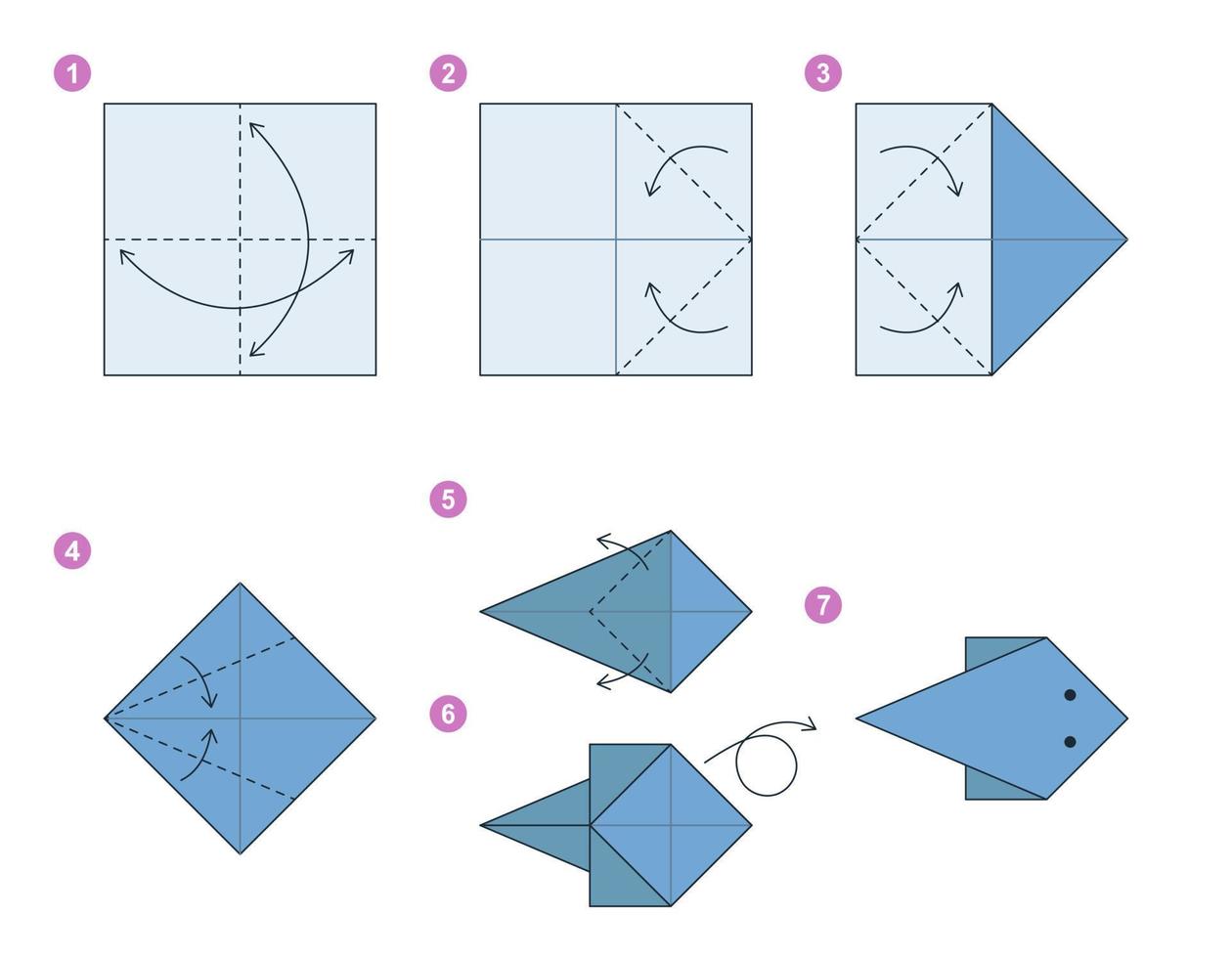 Fish origami scheme tutorial moving model. Origami for kids. Step