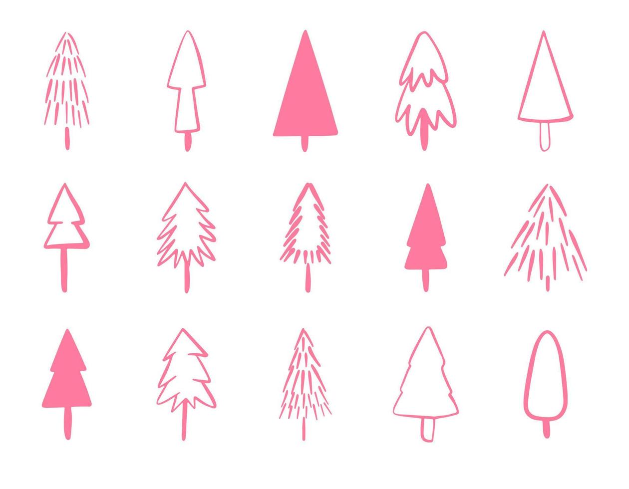 Vector set of pink christmas tree icons.