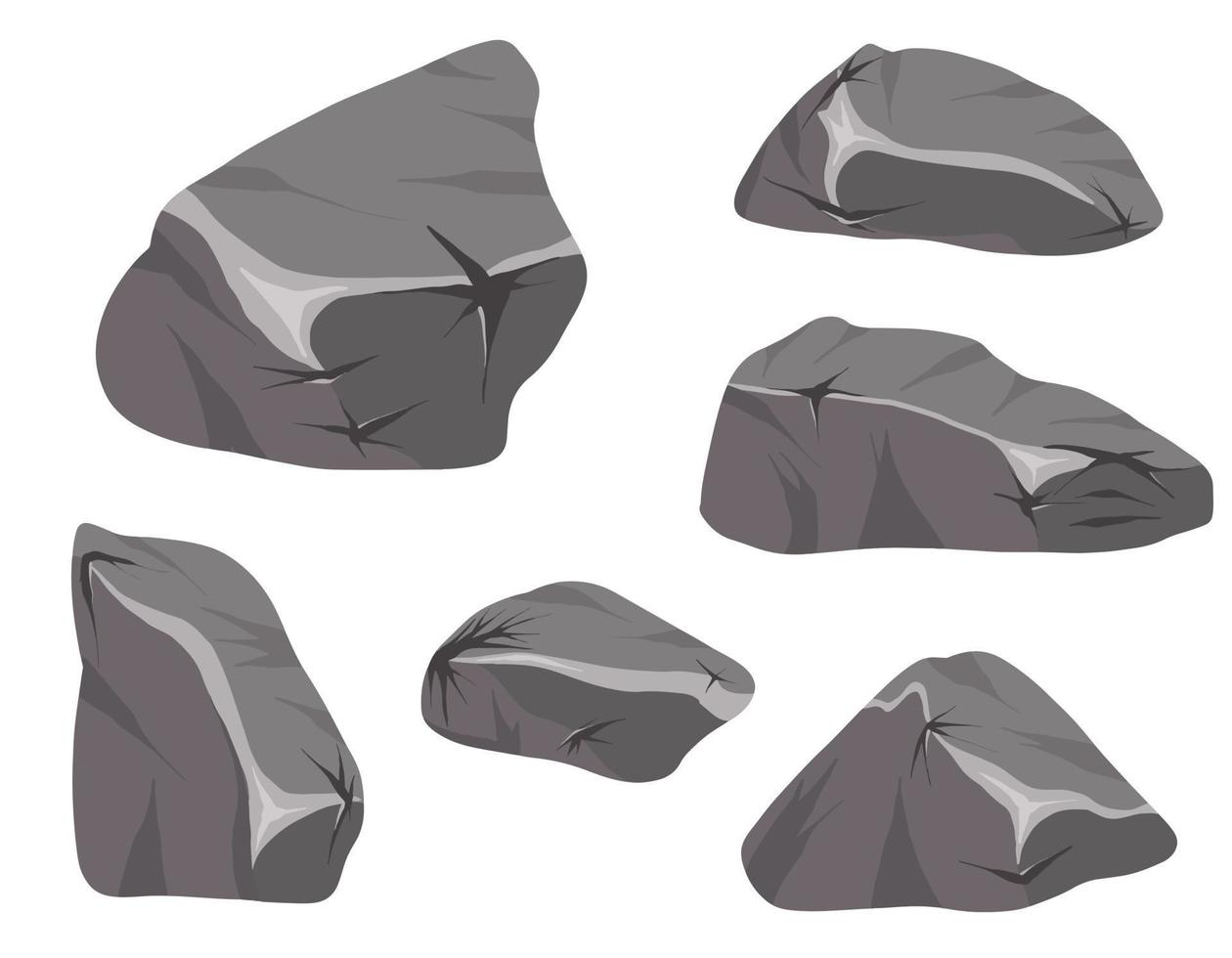 conjunto vectorial de piedras y montañas aisladas en un fondo blanco. piedras mágicas en estilo 2d para el diseño de juegos. vector