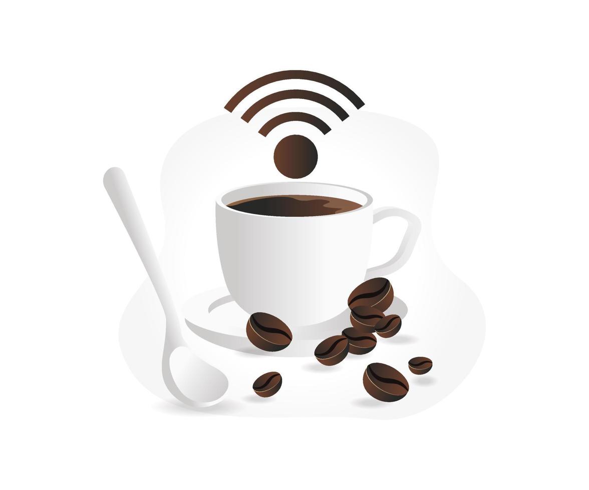 café con señal wifi vector