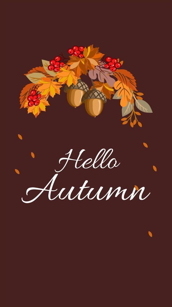 Autumn and fall template or wallpaper, red berry, autumn leave and acorn. vector