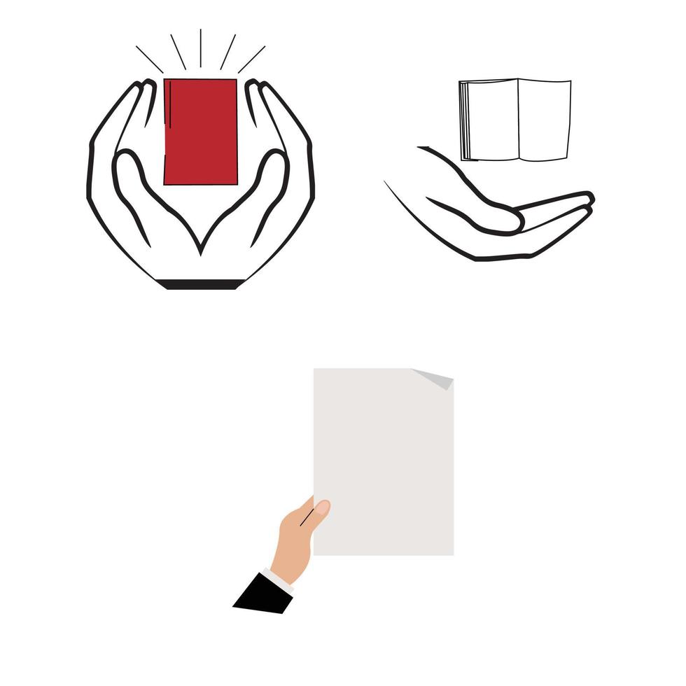 mano que sostiene el icono de papel de libro aislado sobre fondo blanco vector