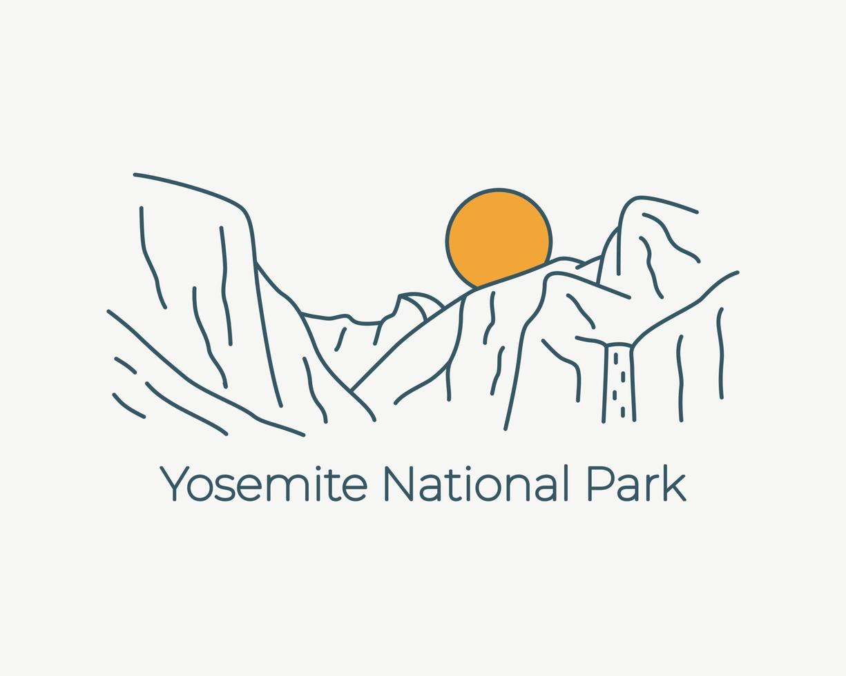 diseño vectorial monoline del parque nacional de yosemite para el diseño natural al aire libre vector