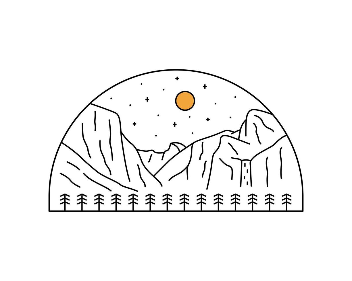 Mono line vector of Yosemite National Park design for t-shirt, badge, sticker, and other use