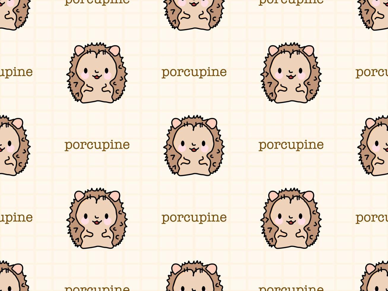 Porcupine cartoon character seamless pattern on yellow background vector