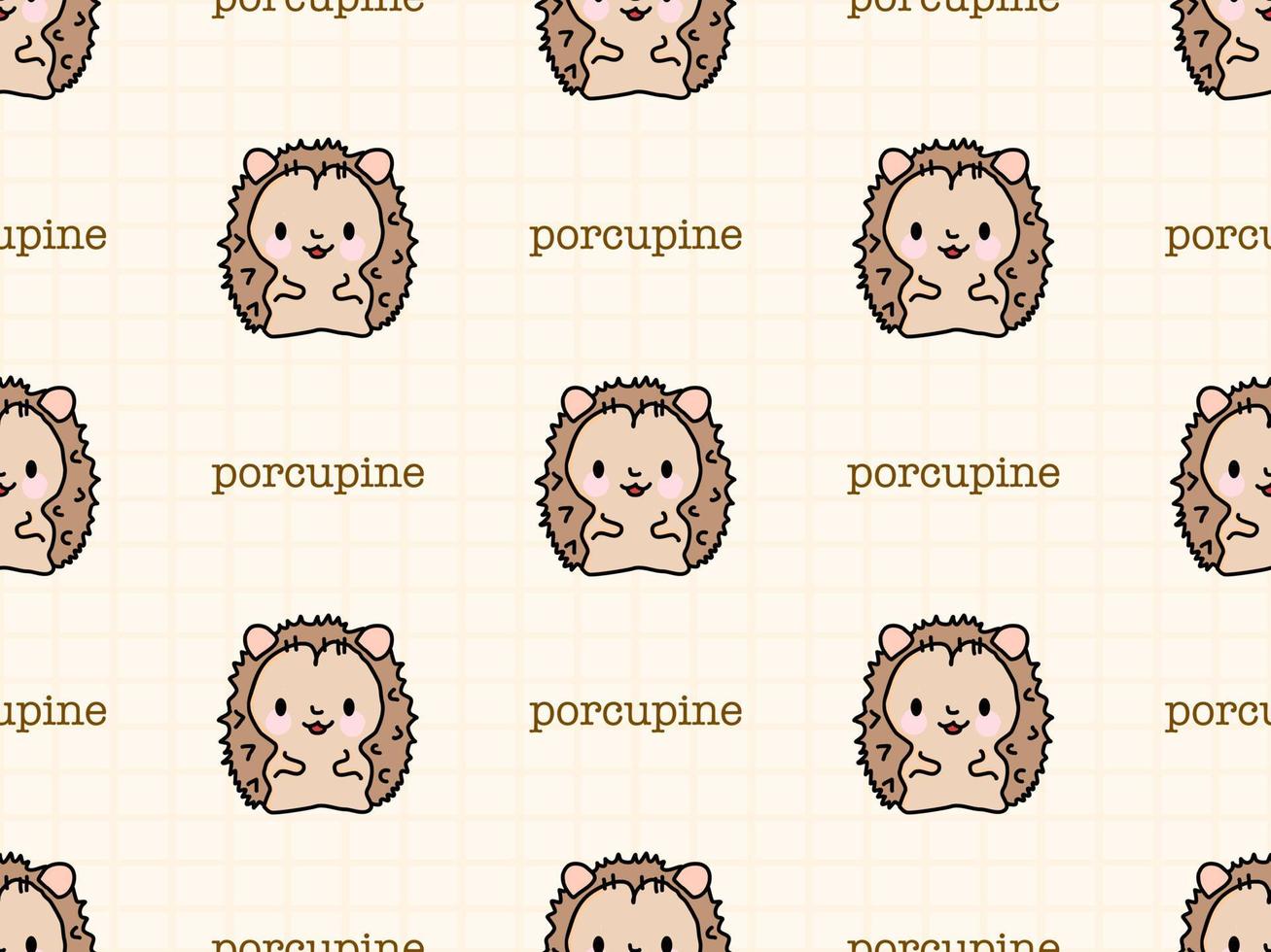 Porcupine cartoon character seamless pattern on yellow background vector