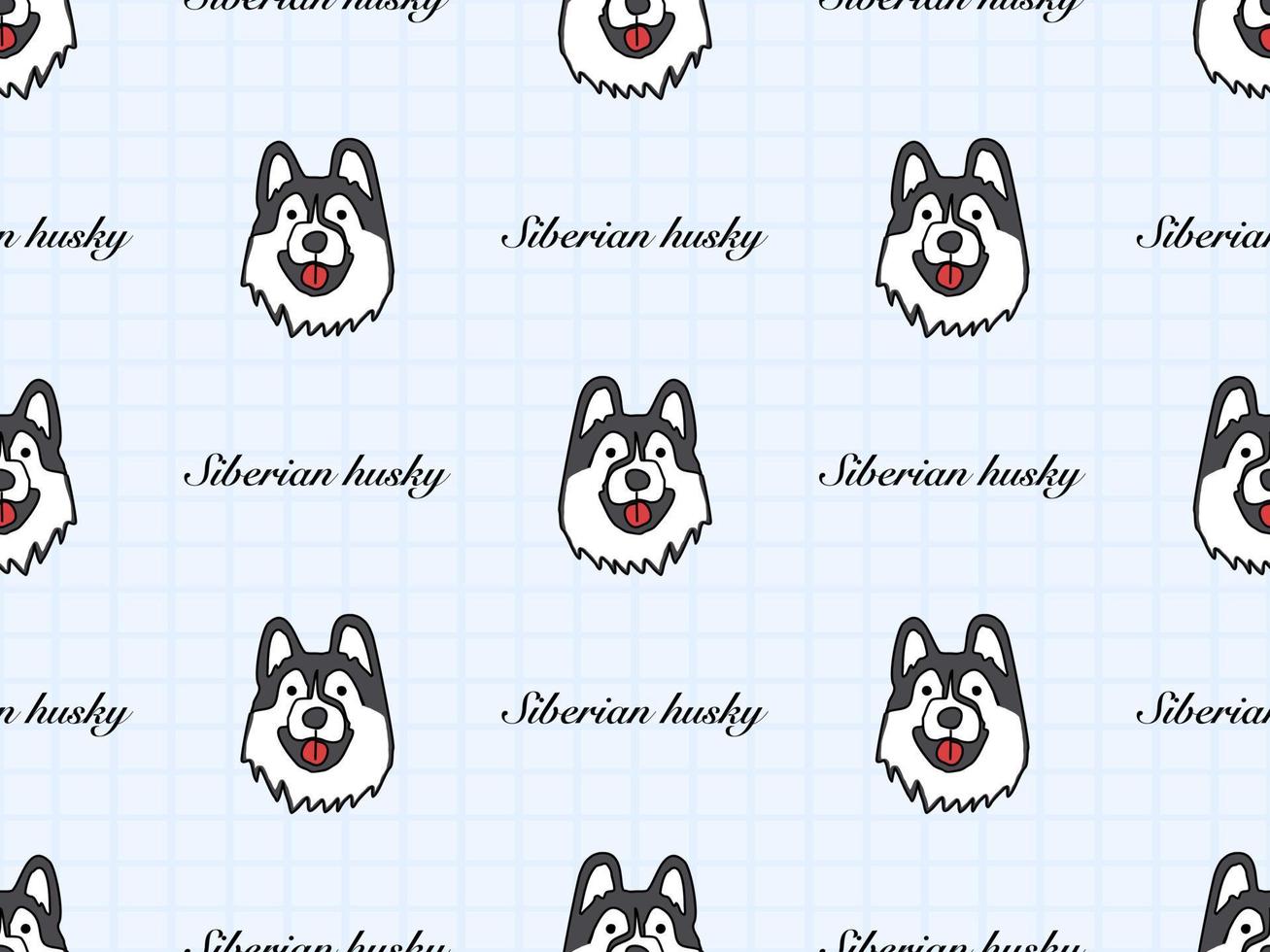 Siberian Husky cartoon character seamless pattern on blue background vector