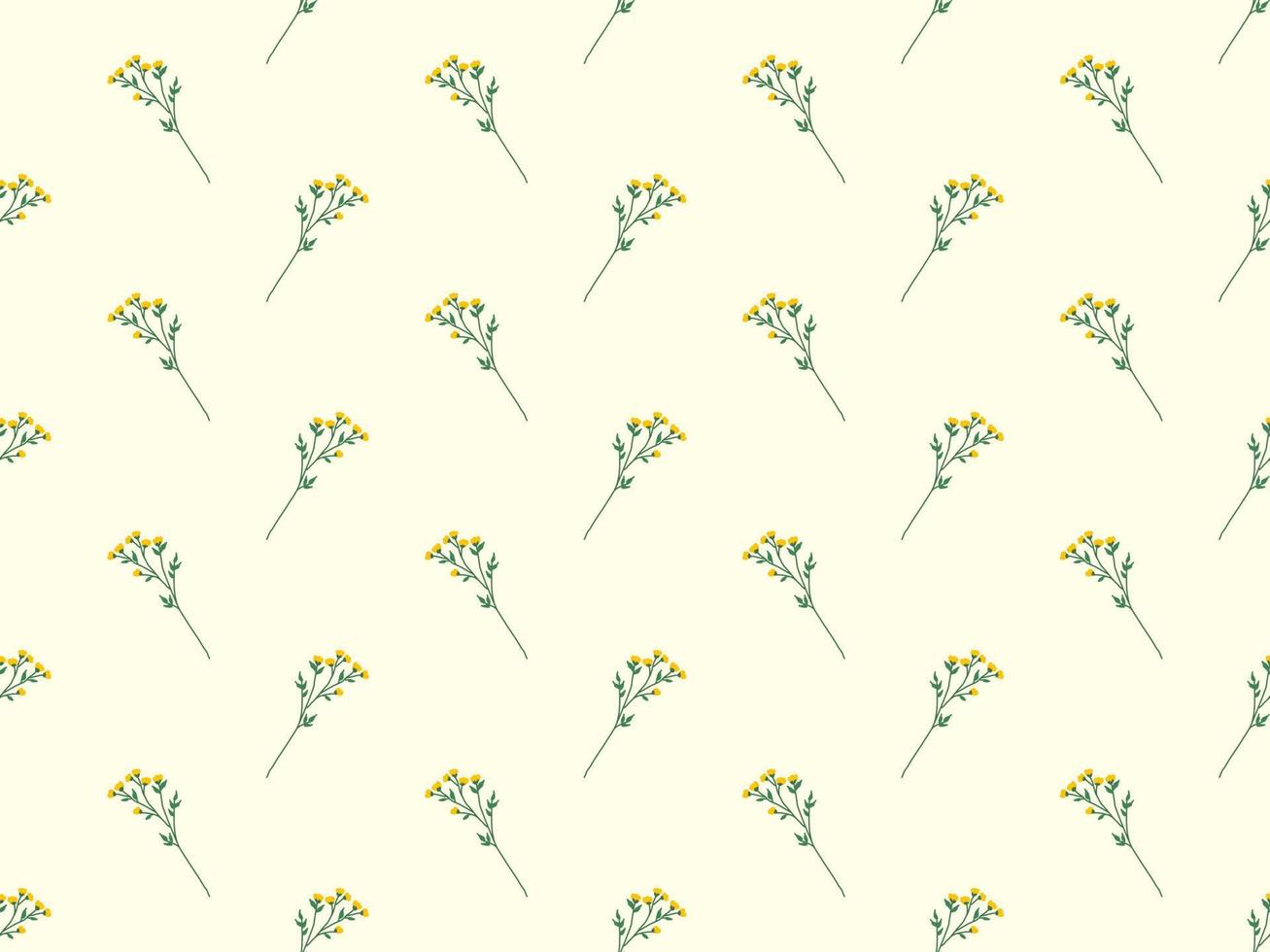Flower cartoon character seamless pattern on yellow background vector