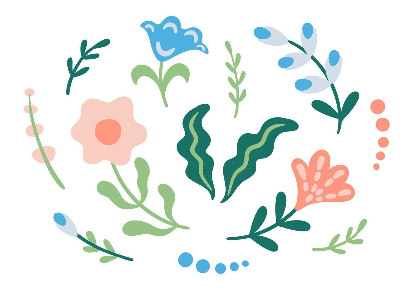 conjunto de elementos de diseño floral. hojas, flores, ramas de hierba bayas ilustración vectorial vector