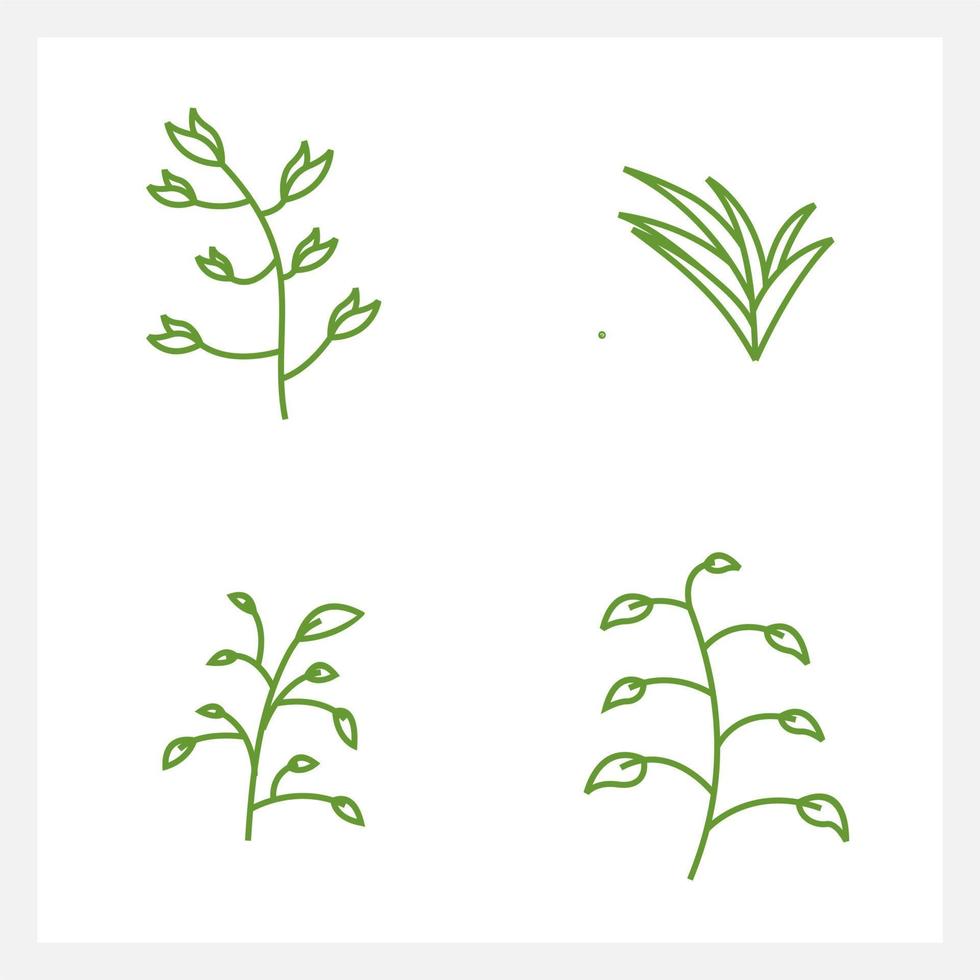 Hand drawn Set of leaf line art vector