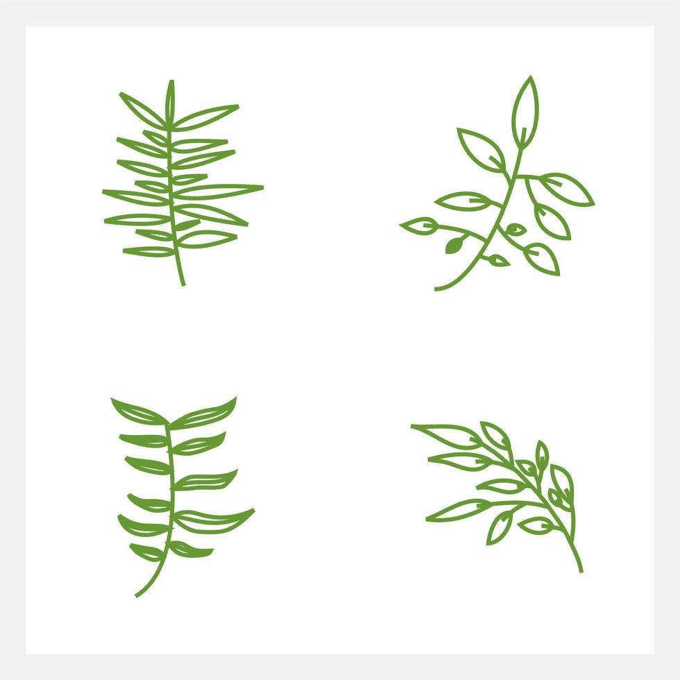 Hand drawn Set of leaf line art vector