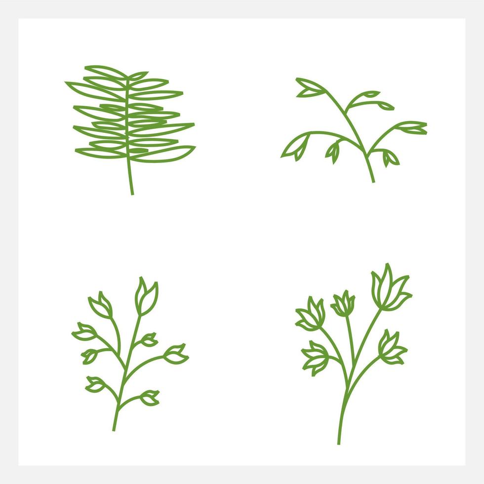 Hand drawn Set of leaf line art vector