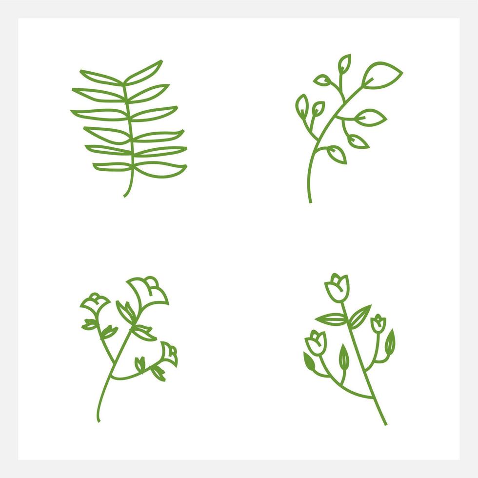 Hand drawn Set of leaf line art vector