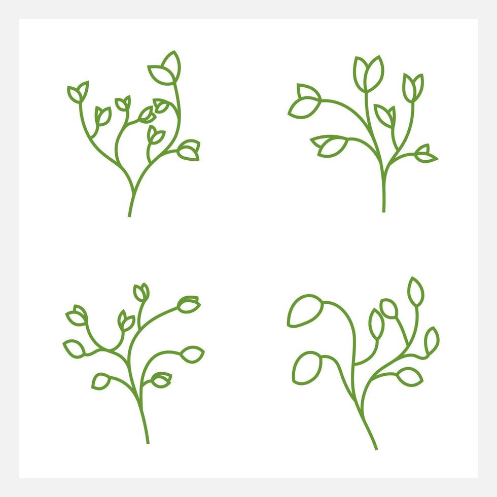 Hand drawn Set of leaf line art vector