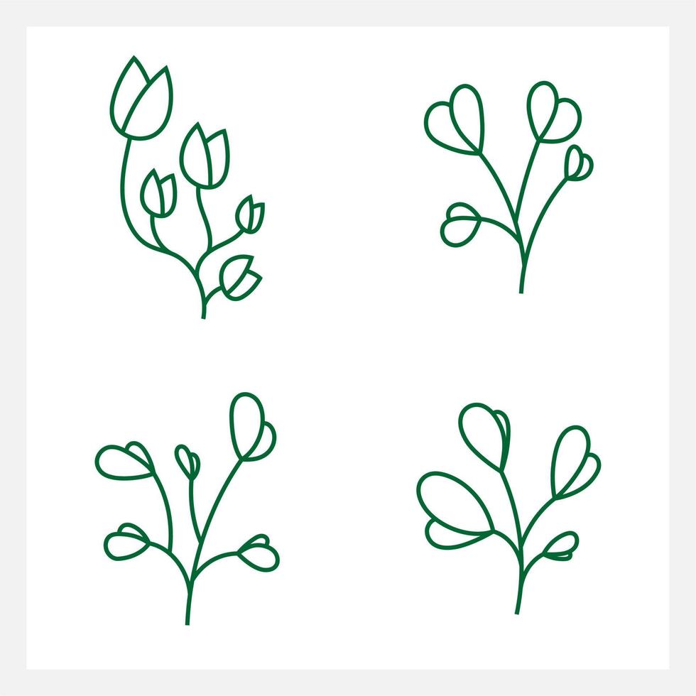 Hand drawn Set of leaf line art vector