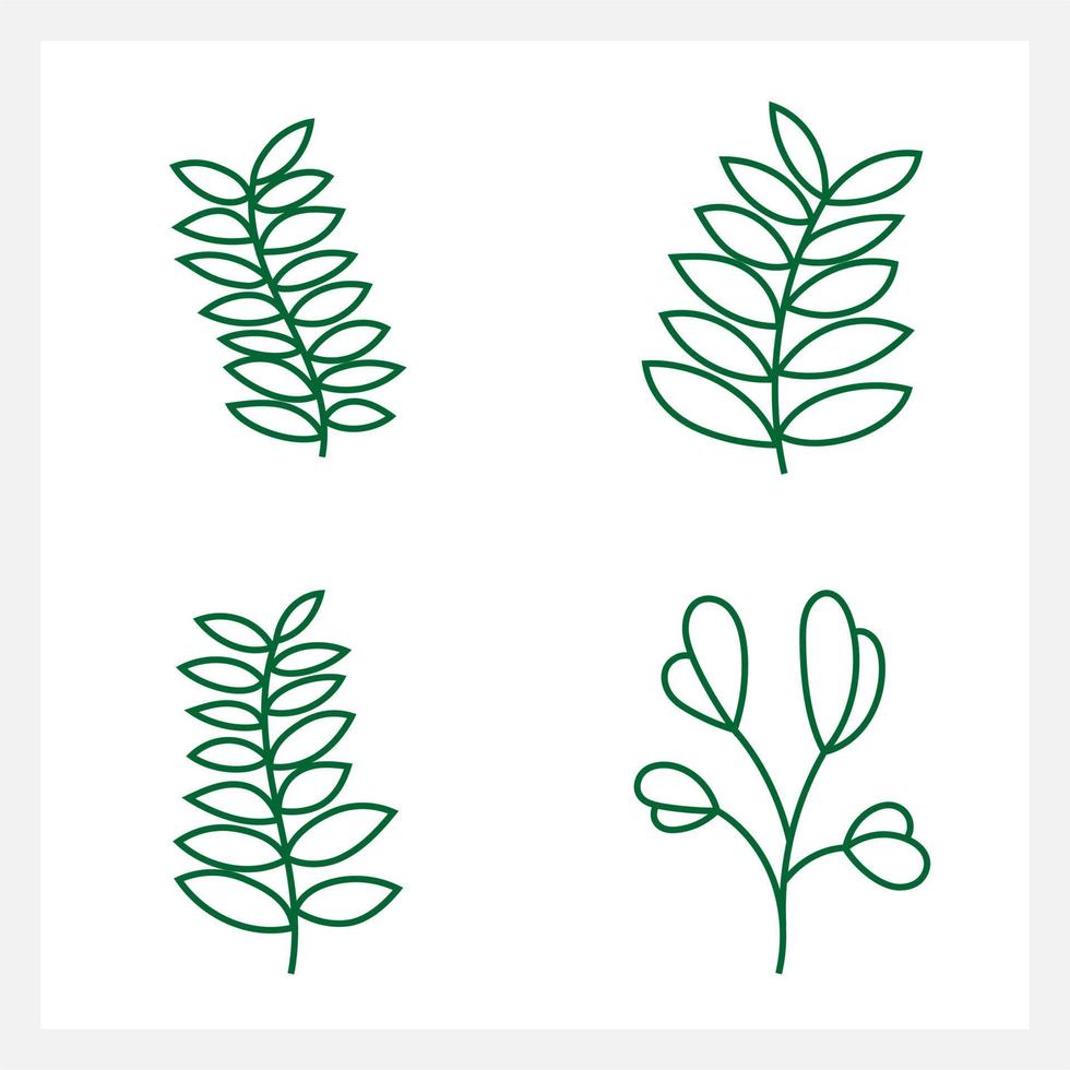 Hand drawn Set of leaf line art vector