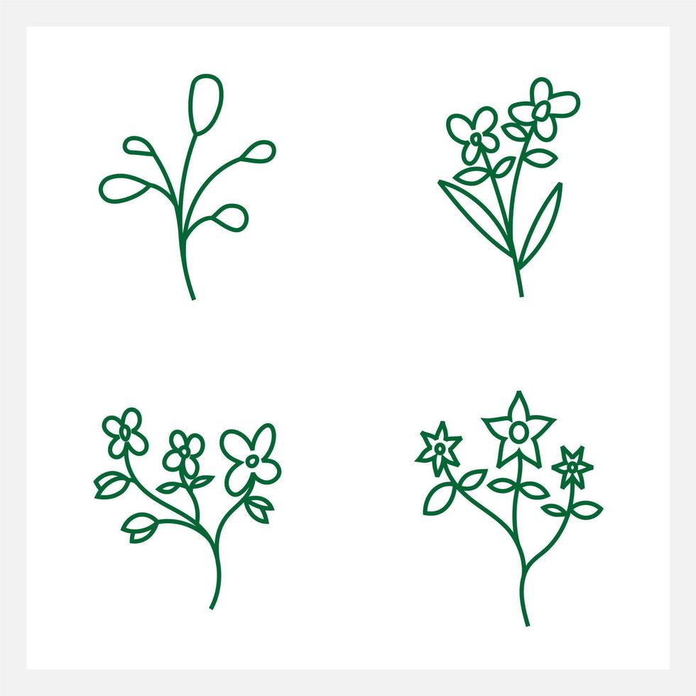 Hand drawn Set of leaf line art vector