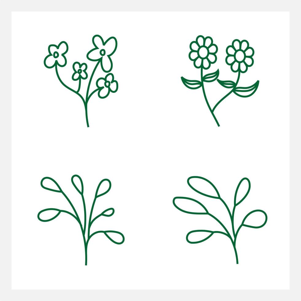 Hand drawn Set of leaf line art vector