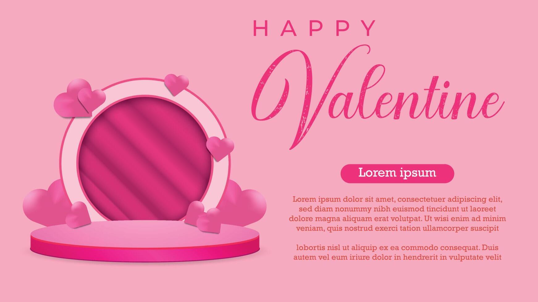 tarjeta de felicitación del día de san valentín con adorno de podio 3d vector