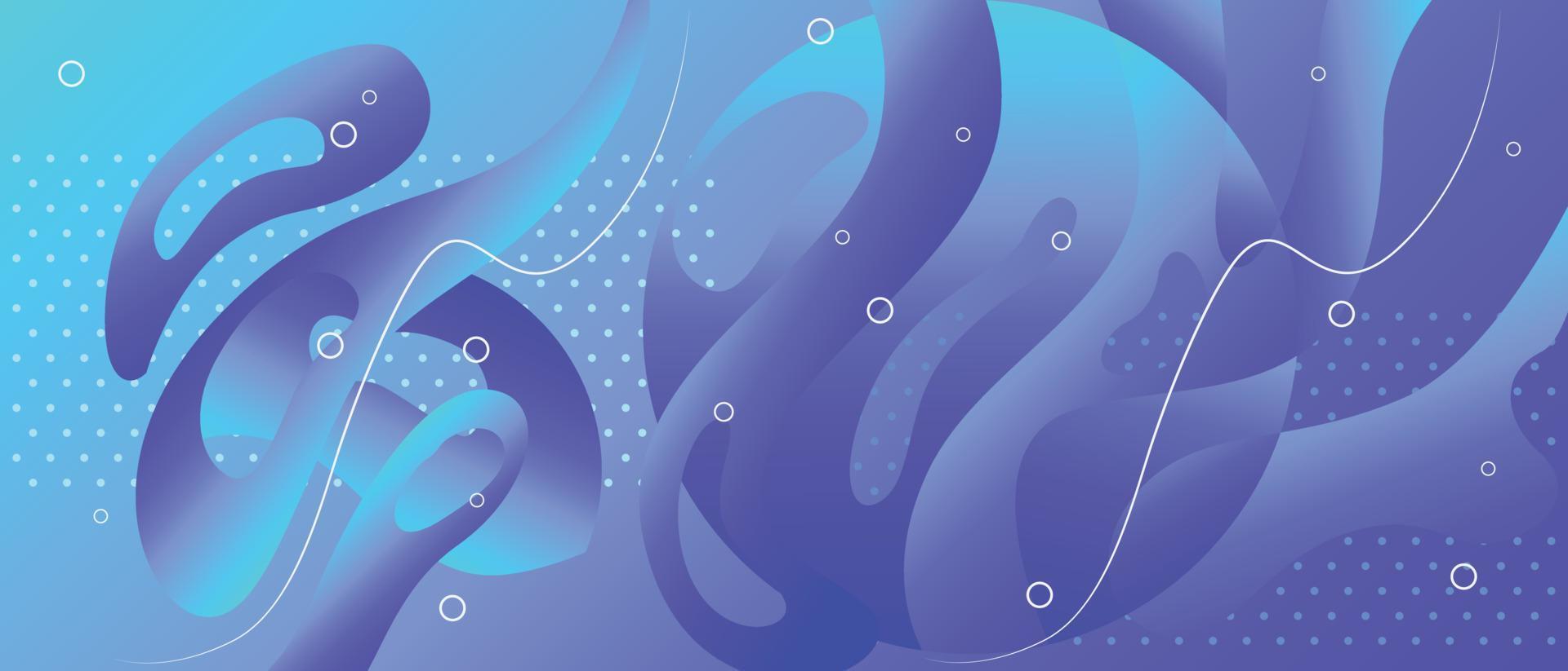 Abstract blue background design made of wavy shapes and circles. Vector illustration.