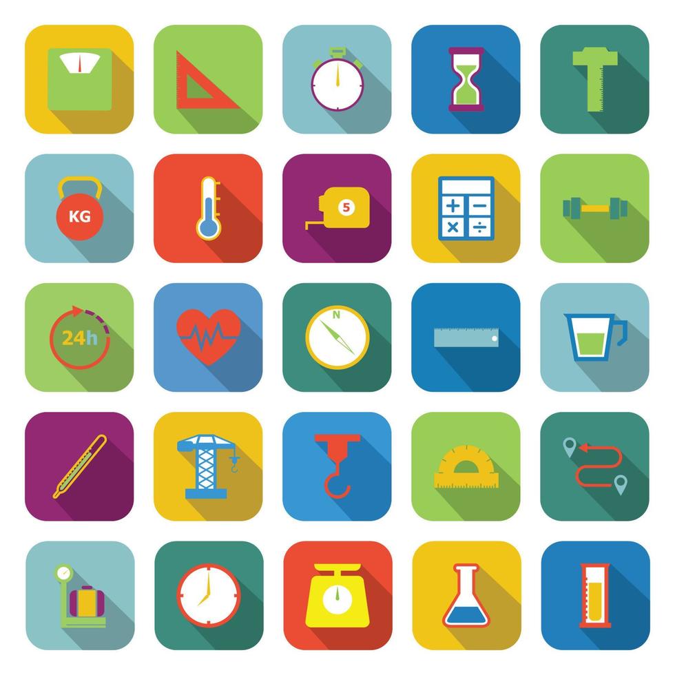 Measuring color icons with long shadow vector