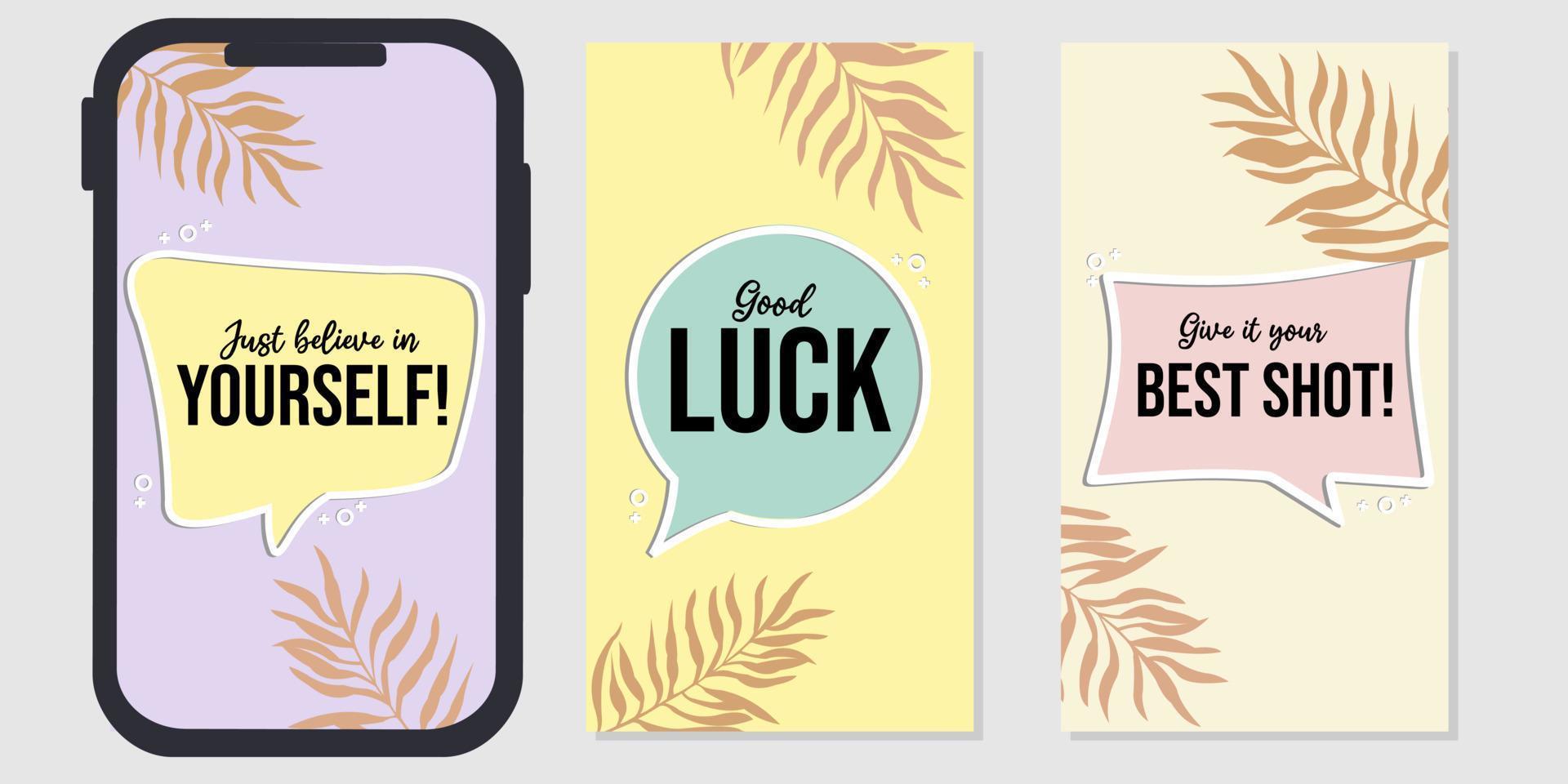 social media instagram quote story post template set. hand drawn leaf