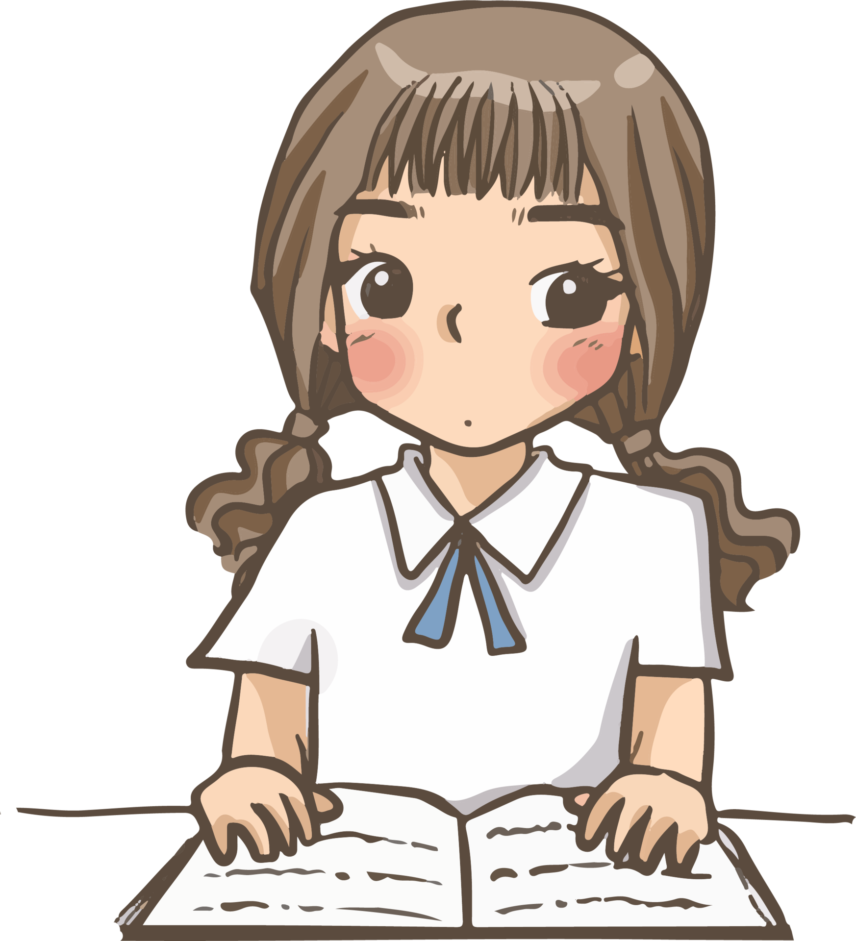 anime girl reading a book drawing