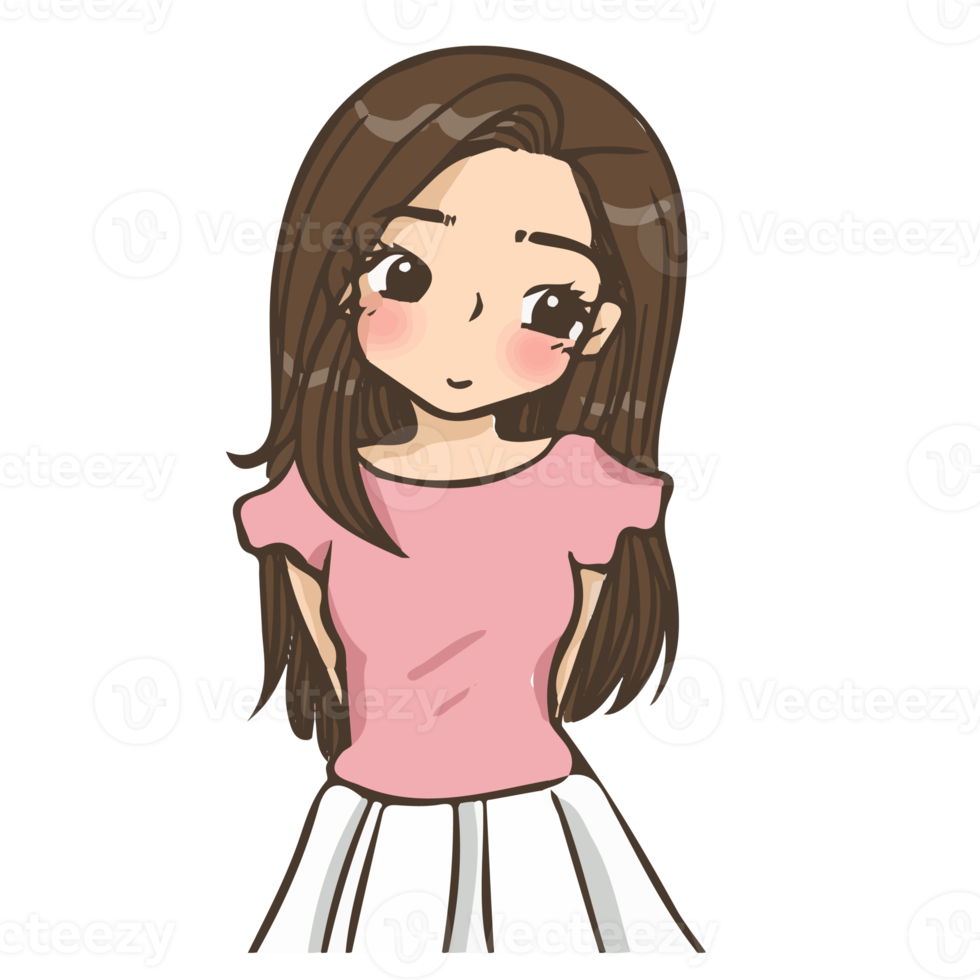 meisje verlegen tekenfilm schattig kawaii anime illustratie clip art karakter chibi tekening manga png