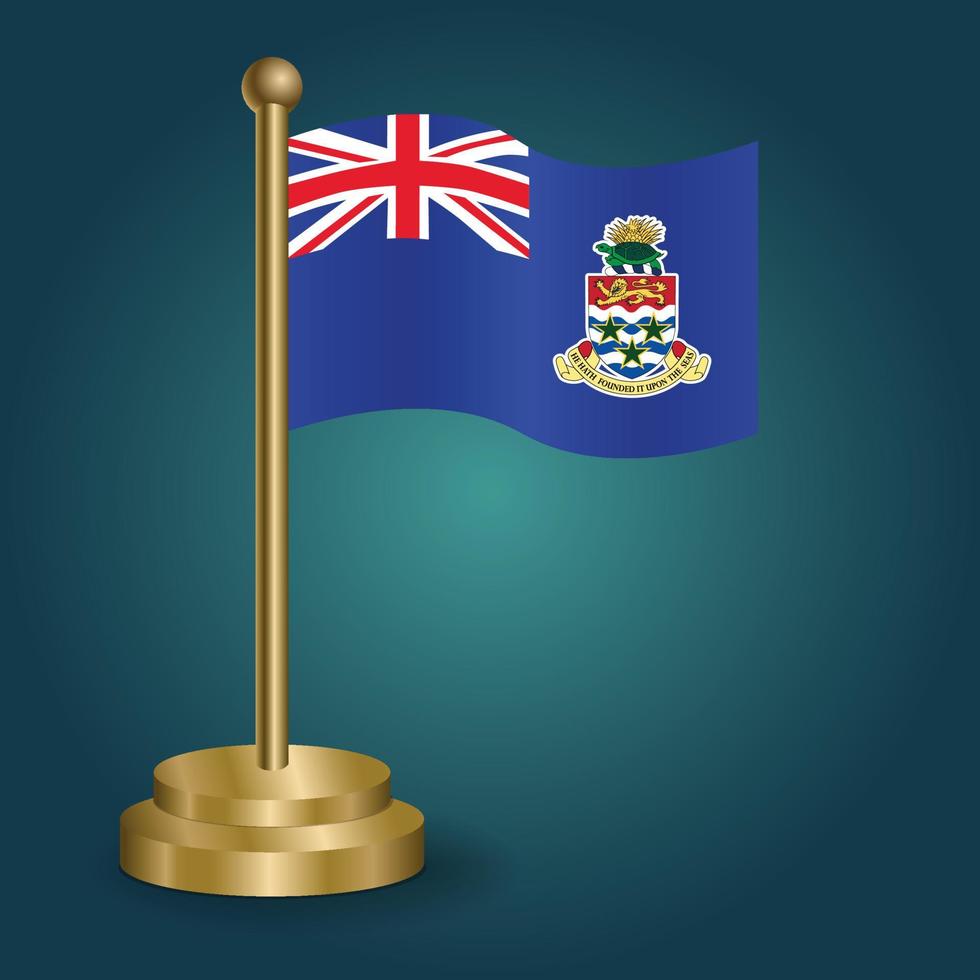 Cayman Islands national flag on golden pole on gradation isolated dark background. table flag, vector illustration