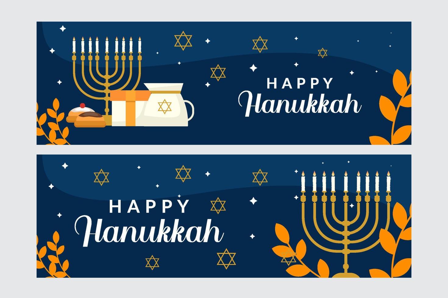 conjunto de banner horizontal plano feliz hanukkah vector