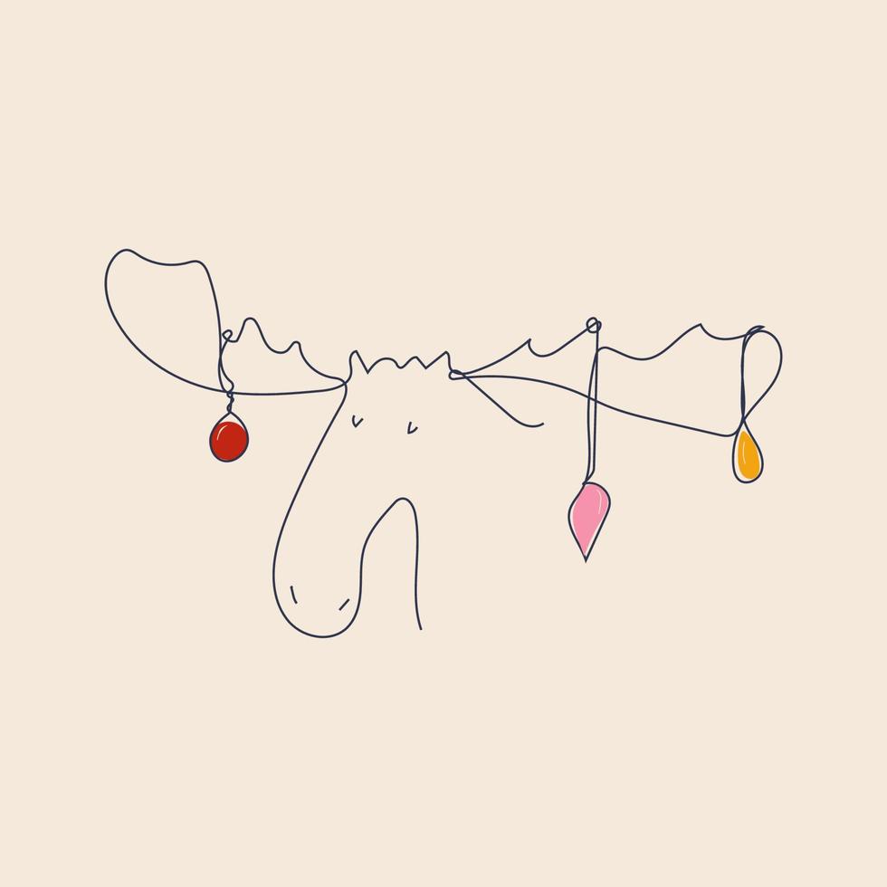 Deer, moose Drawing Winter Christmas Vector Silhouette  All elements are isolated