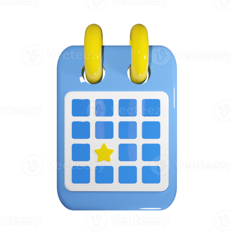 3d render calendar appointment illustration. Note organizer with birthday party reminder isolated background. Minimal meeting planner png