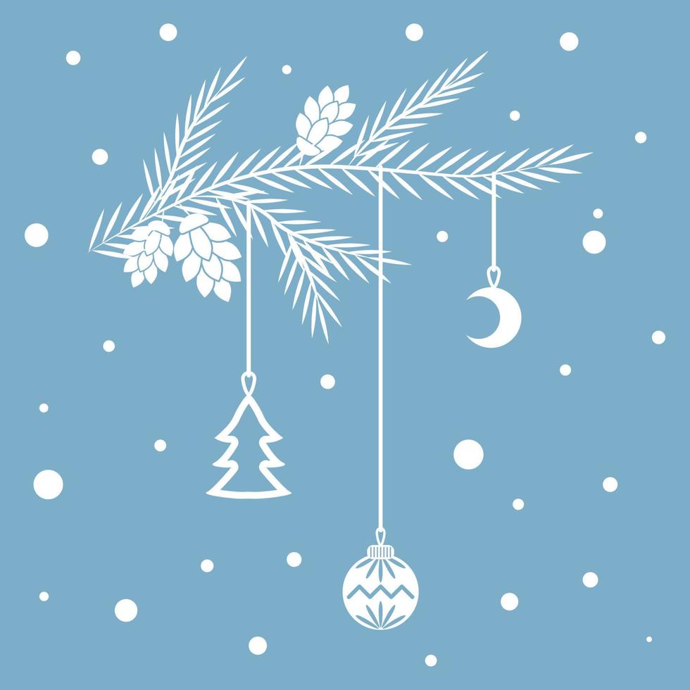 tarjeta de navidad con rama de abeto y bolas. ilustración vectorial vector