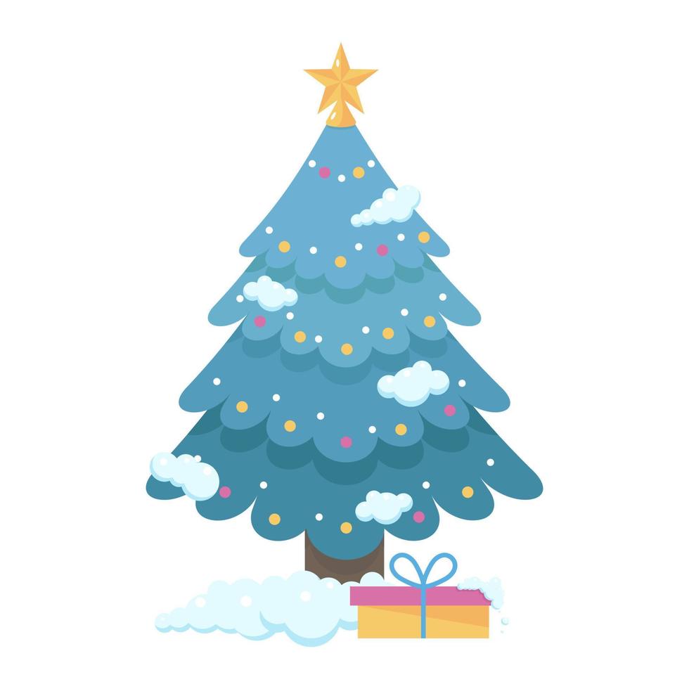 Christmas tree with gift box. vector illustration