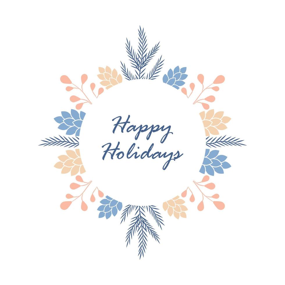 Round winter frame of happy holidays. vector illustration