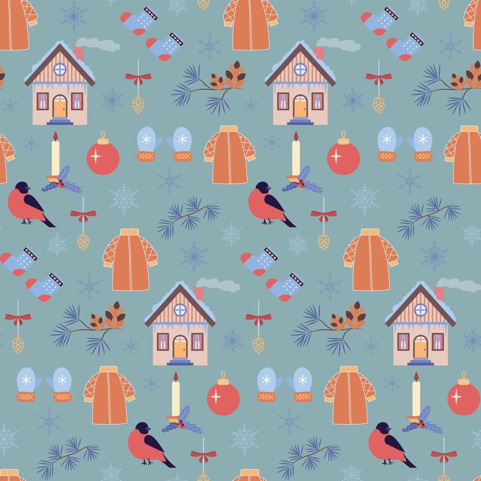 Seamless pattern with winter illustrations. vector illustration